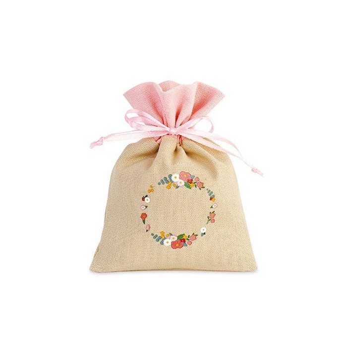 SACCHETTO FIORI BEIGE-ROSA